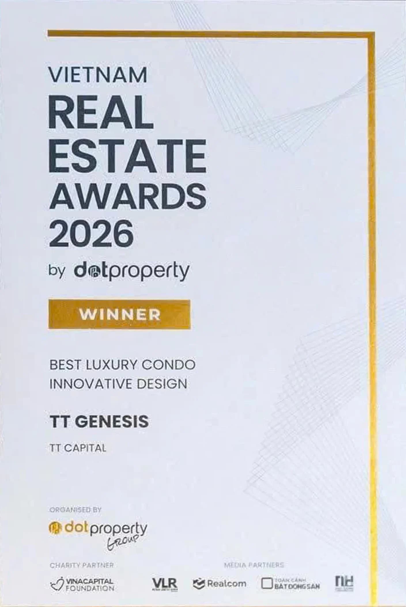TT Genesis honored as Best Innovative High-End Condo Architectural Design at the Dot Property Vietnam Awards 2026