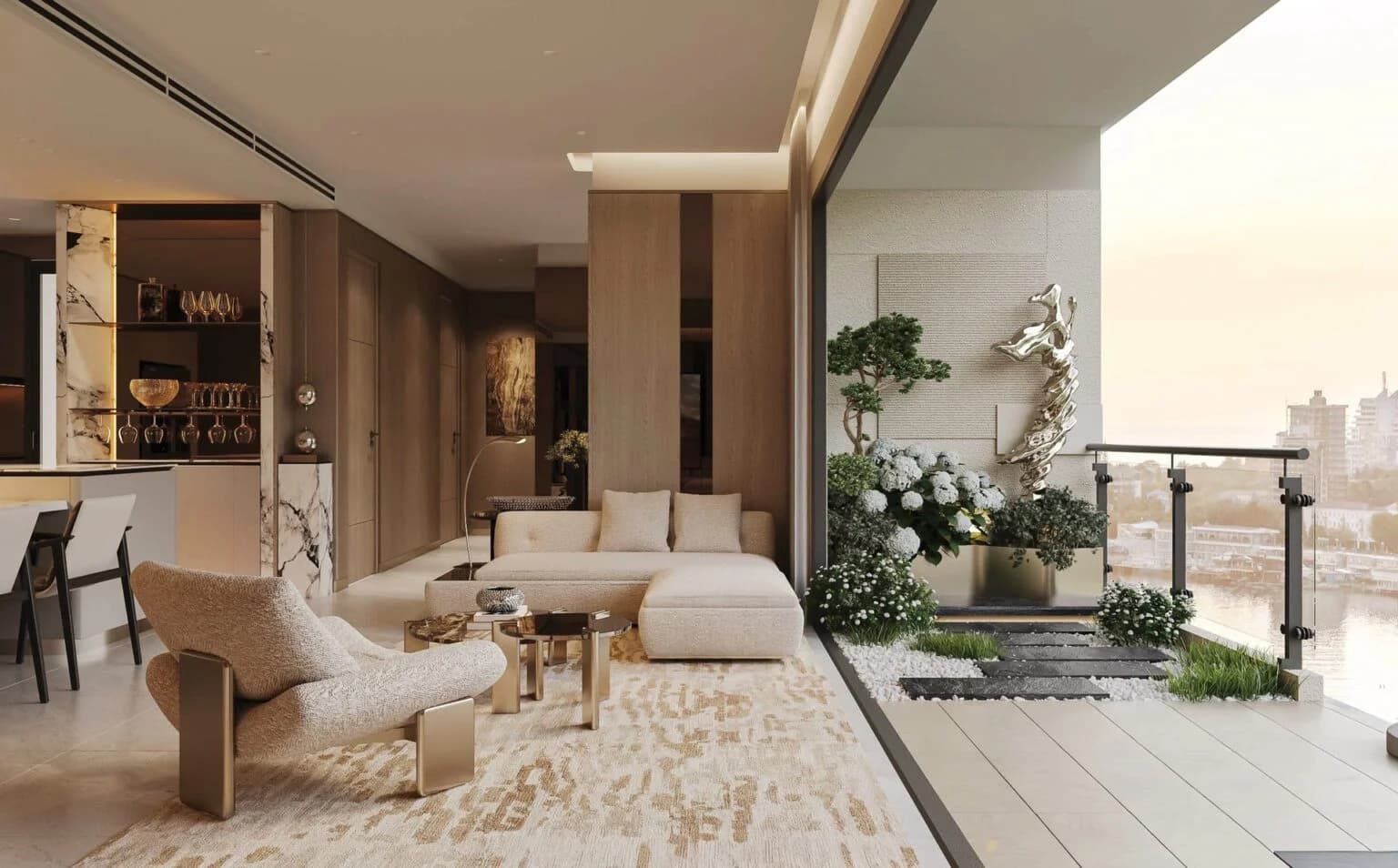 Show gallery living space showcasing meticulous Japanese craftsmanship and natural light optimization